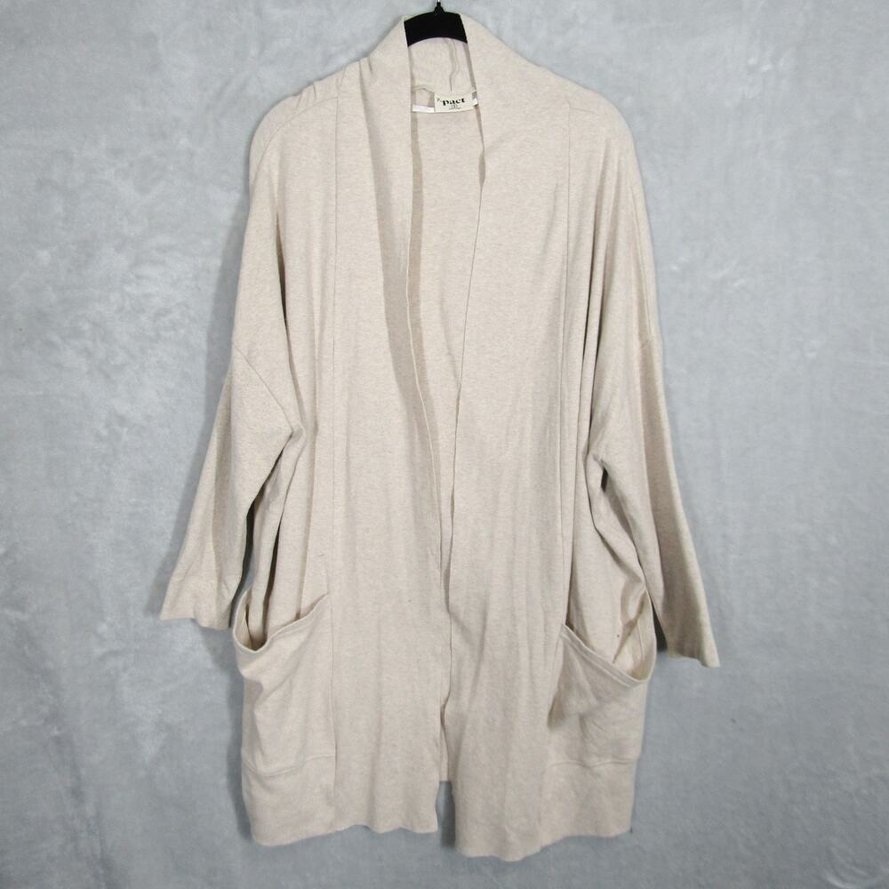 Pact Cardigan Womens Medium Large Beige Open Front Organic Cotton Pockets
